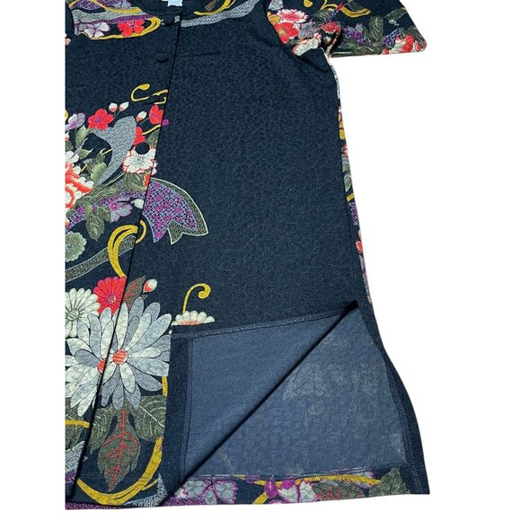 Drapers & Damons Womens Long Black Floral Tunic Top Size Large Acetate Blend - Picture 9 of 13